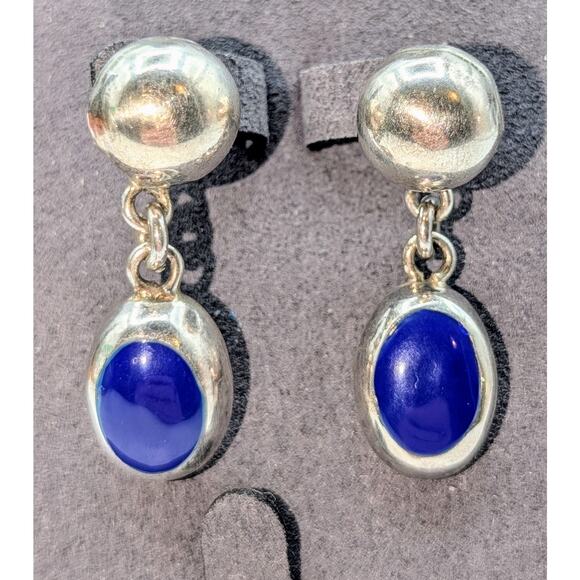 VTG Taxco Mexico Sterling Silver Lapis Lazuli Inlay 1.5" Long Dangle Earrings - Picture 6 of 6